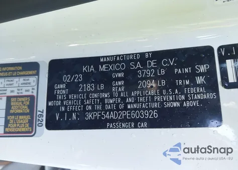 2023 Kia Forte Gt-Line from USA, damaged, VIN 3KPF54AD2PE603926